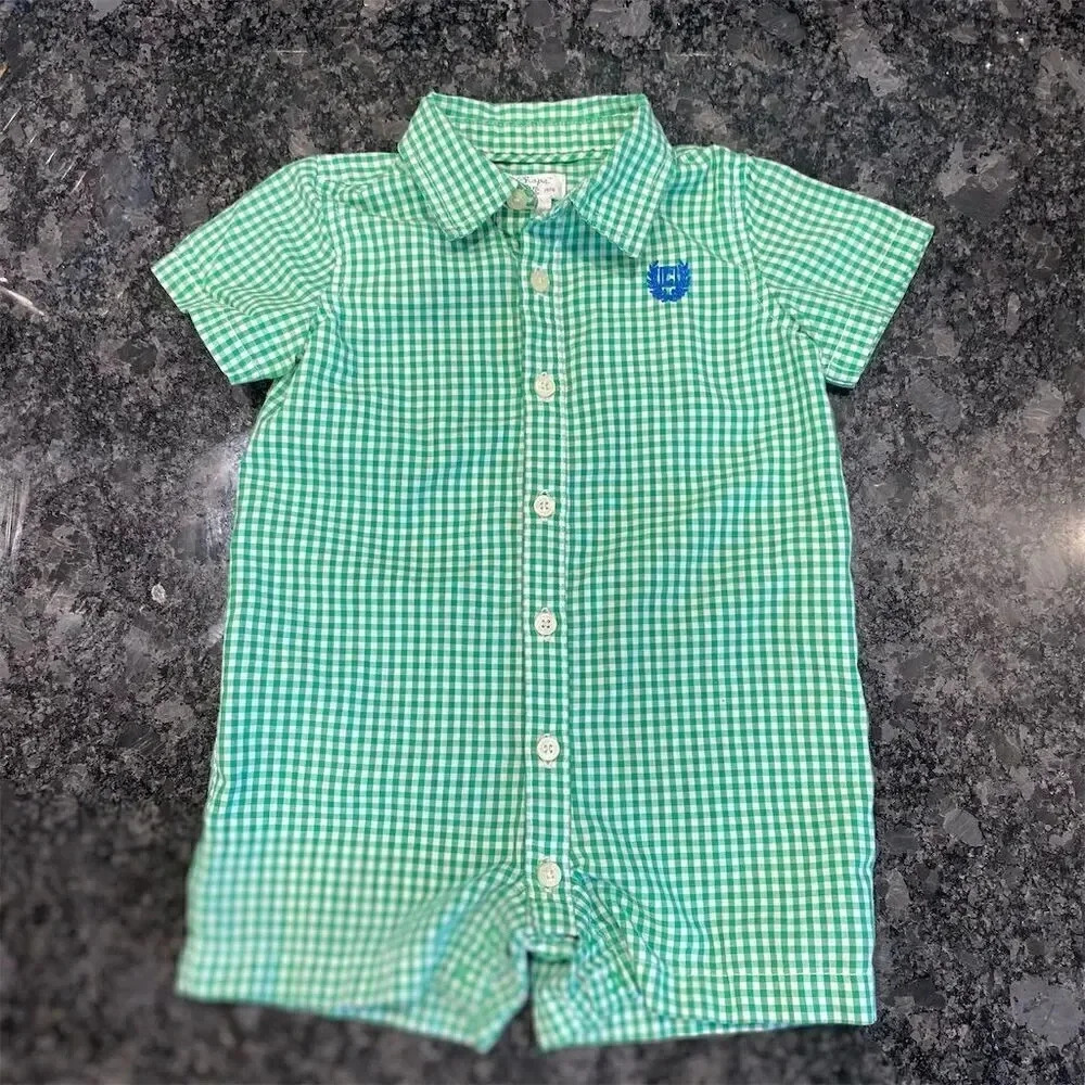 Chaps Baby Boy Romper Green & White Gingham Size 3 Months